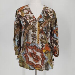 Cream Printed Wrap Blouse